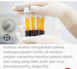 Plasma Darah Sembuhkan Pasien Corona