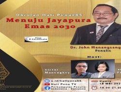 Diskusi SATUPENA, Dokter John Manangsang Wally akan Berbicara tentang Gagasan Menuju Jayapura Emas 2030